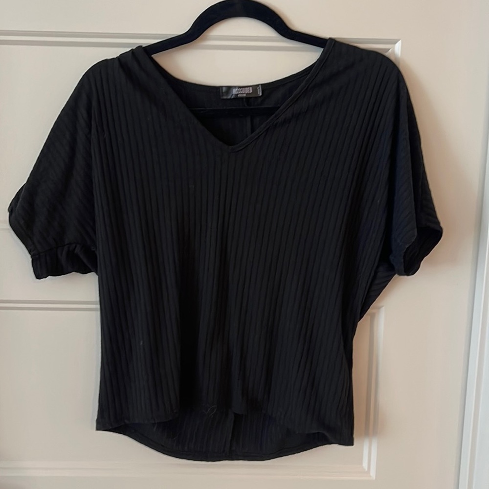 Missguided black ribbed bat-sleeved t-shirt